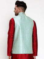 Jompers Men's Blue Embroidered Nehru Jacket | Grocsy
