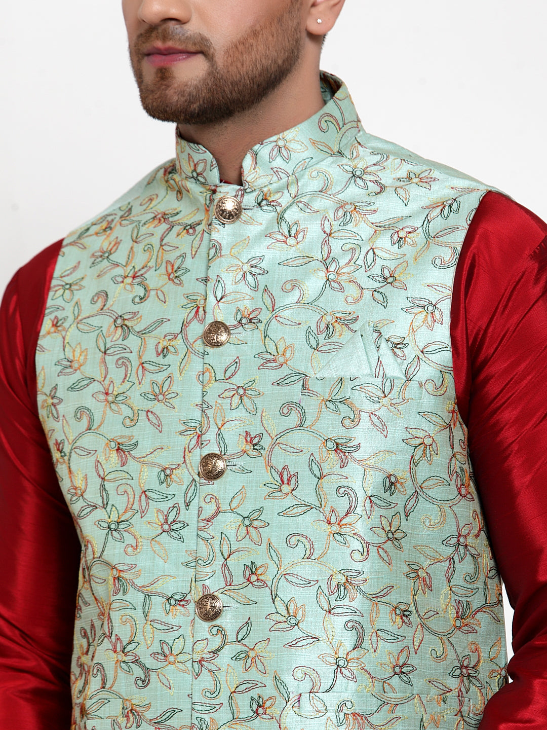 Jompers Men's Blue Embroidered Nehru Jacket | Grocsy
