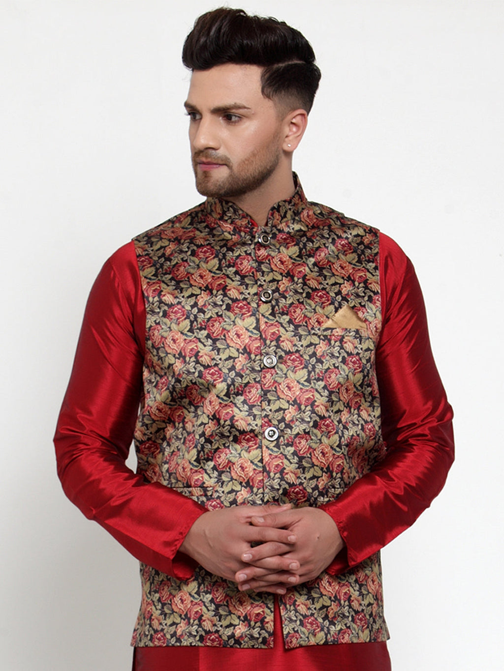 Jompers Men's Beautiful Black Printed Nehru Jacket | Grocsy