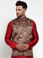 Jompers Men's Beautiful Black Printed Nehru Jacket | Grocsy
