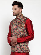 Jompers Men's Beautiful Black Printed Nehru Jacket | Grocsy