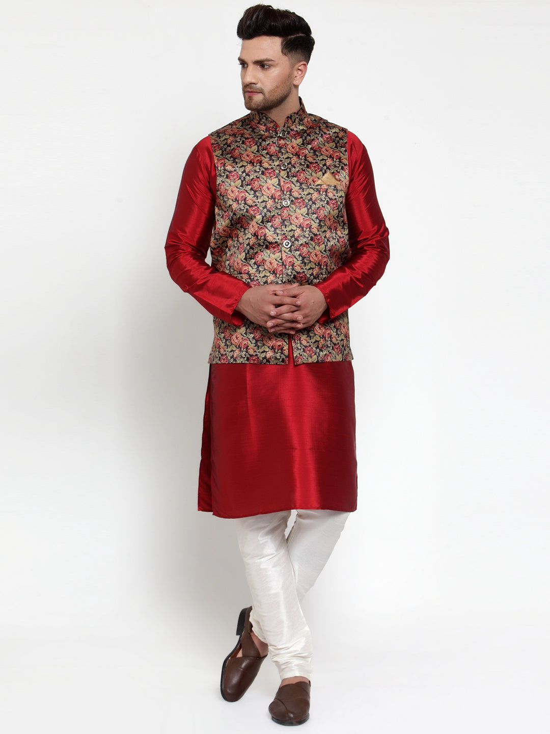 Jompers Men's Beautiful Black Printed Nehru Jacket | Grocsy