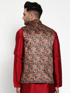 Jompers Men's Beautiful Black Printed Nehru Jacket | Grocsy