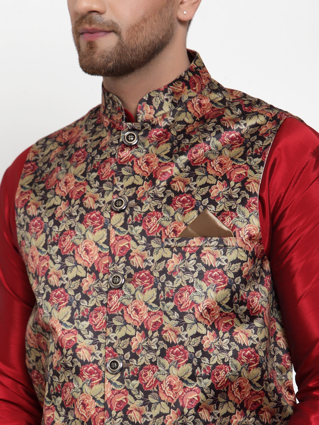 Jompers Men's Beautiful Black Printed Nehru Jacket | Grocsy