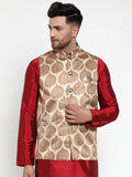 Jompers Men's Brown Printed Nehru Jacket | Grocsy