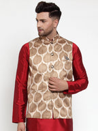 Jompers Men's Brown Printed Nehru Jacket | Grocsy