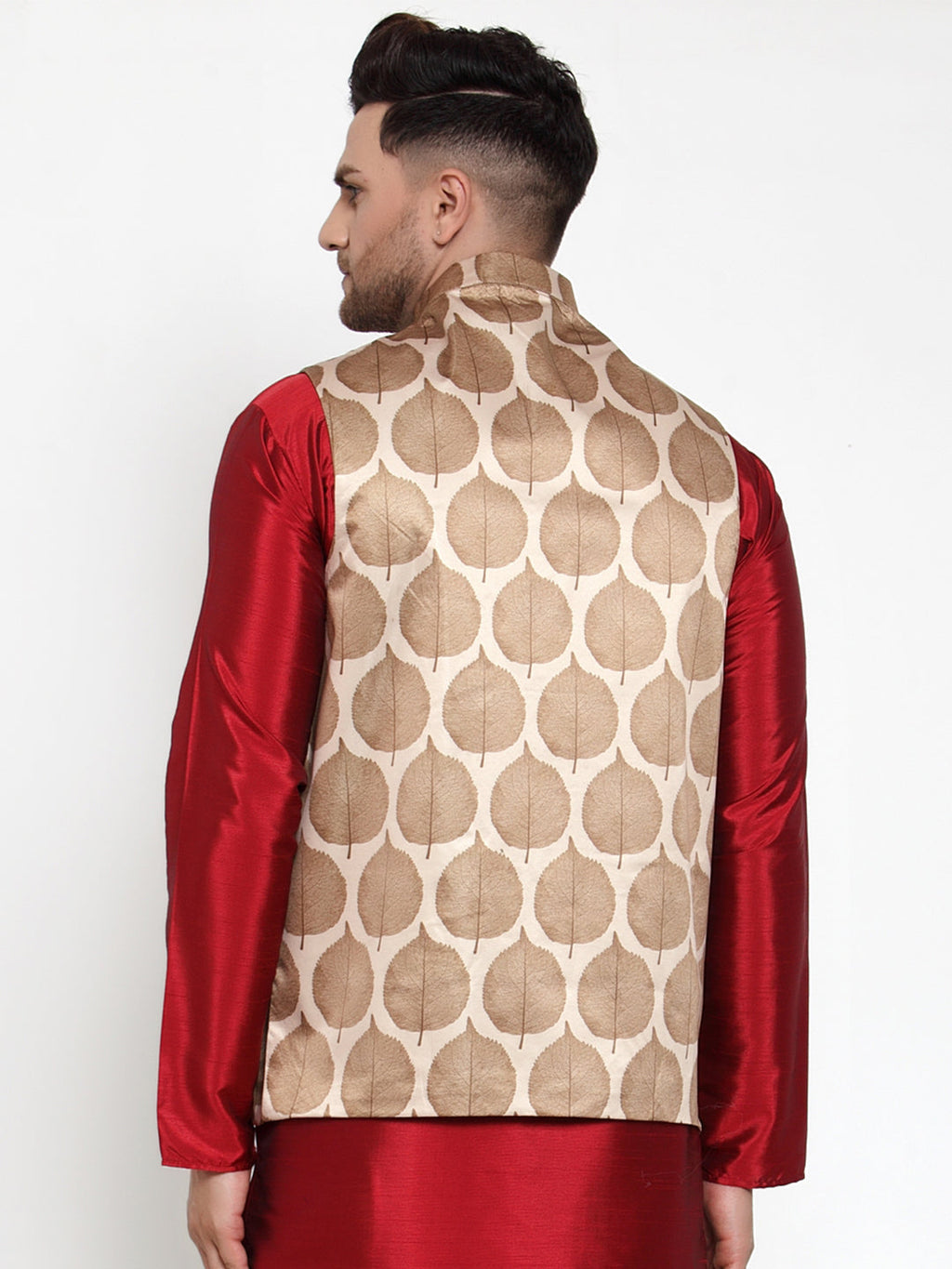 Jompers Men's Brown Printed Nehru Jacket | Grocsy