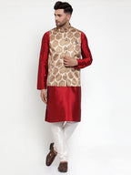 Jompers Men's Brown Printed Nehru Jacket | Grocsy