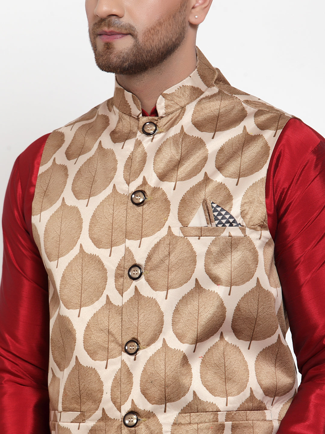 Jompers Men's Brown Printed Nehru Jacket | Grocsy
