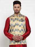 Jompers Men's Gold Printed Nehru Jacket | Grocsy