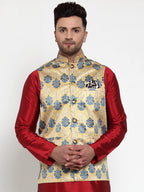 Jompers Men's Gold Printed Nehru Jacket | Grocsy