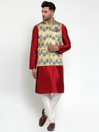 Jompers Men's Gold Printed Nehru Jacket | Grocsy