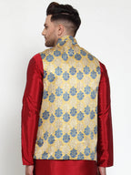 Jompers Men's Gold Printed Nehru Jacket | Grocsy
