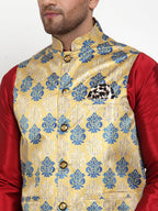 Jompers Men's Gold Printed Nehru Jacket | Grocsy