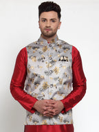 Jompers Men's Grey Printed Nehru Jacket | Grocsy