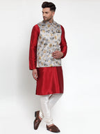 Jompers Men's Grey Printed Nehru Jacket | Grocsy
