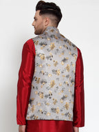 Jompers Men's Grey Printed Nehru Jacket | Grocsy