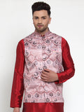 Jompers Men's Pink Printed Nehru Jacket | Grocsy