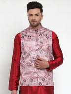 Jompers Men's Pink Printed Nehru Jacket | Grocsy