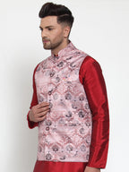 Jompers Men's Pink Printed Nehru Jacket | Grocsy