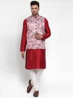 Jompers Men's Pink Printed Nehru Jacket | Grocsy
