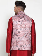 Jompers Men's Pink Printed Nehru Jacket | Grocsy