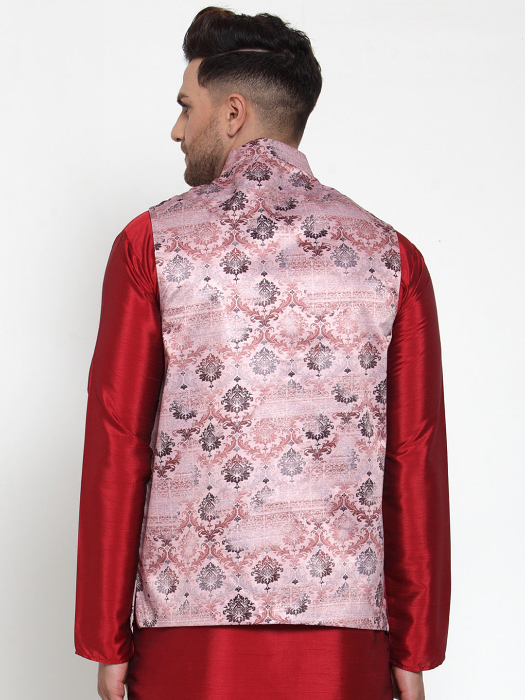 Jompers Men's Pink Printed Nehru Jacket | Grocsy