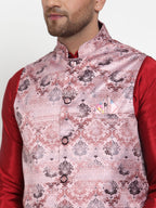 Jompers Men's Pink Printed Nehru Jacket | Grocsy