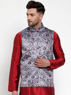 Jompers Men's Purple Printed Nehru Jacket | Grocsy