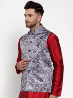 Jompers Men's Purple Printed Nehru Jacket | Grocsy