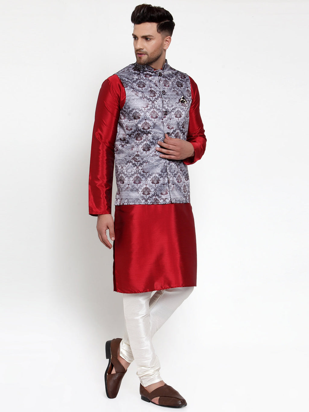 Jompers Men's Purple Printed Nehru Jacket | Grocsy