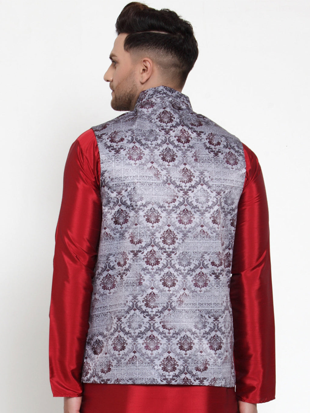 Jompers Men's Purple Printed Nehru Jacket | Grocsy