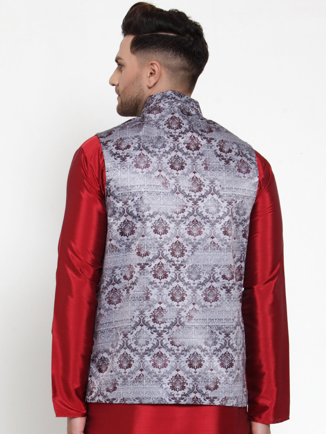 Jompers Men's Purple Printed Nehru Jacket | Grocsy