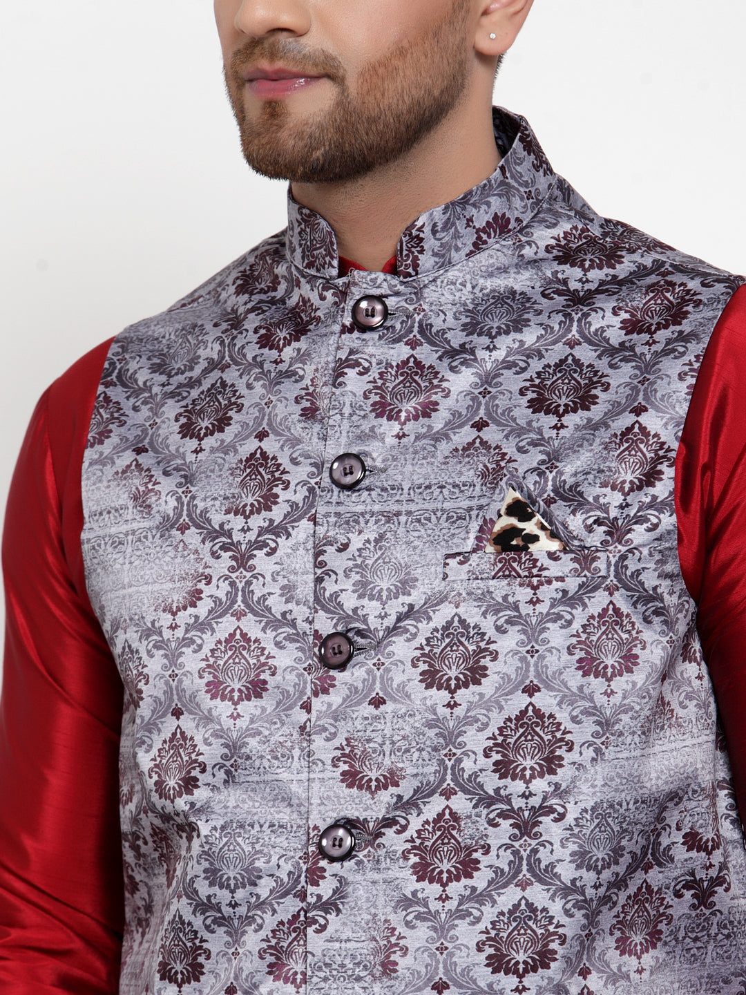 Jompers Men's Purple Printed Nehru Jacket | Grocsy