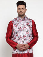 Jompers Men's Silver Printed Nehru Jacket | Grocsy