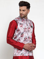 Jompers Men's Silver Printed Nehru Jacket | Grocsy