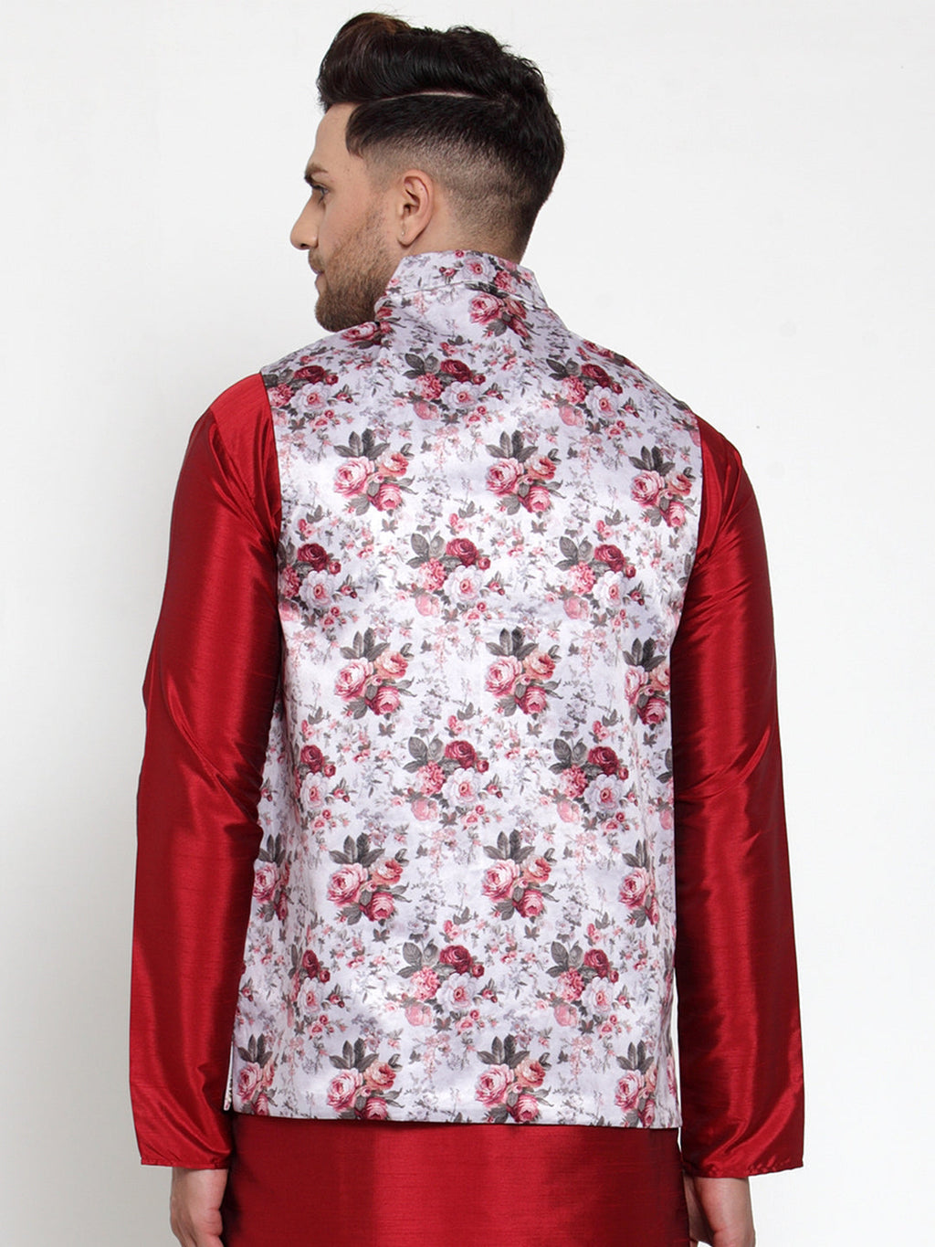 Jompers Men's Silver Printed Nehru Jacket | Grocsy