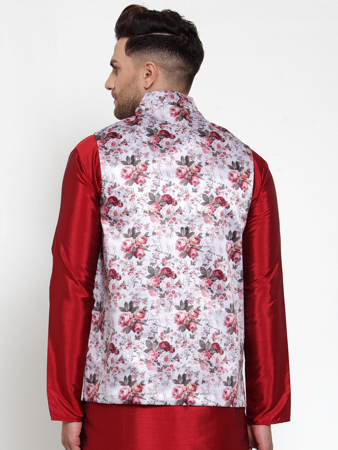 Jompers Men's Silver Printed Nehru Jacket | Grocsy