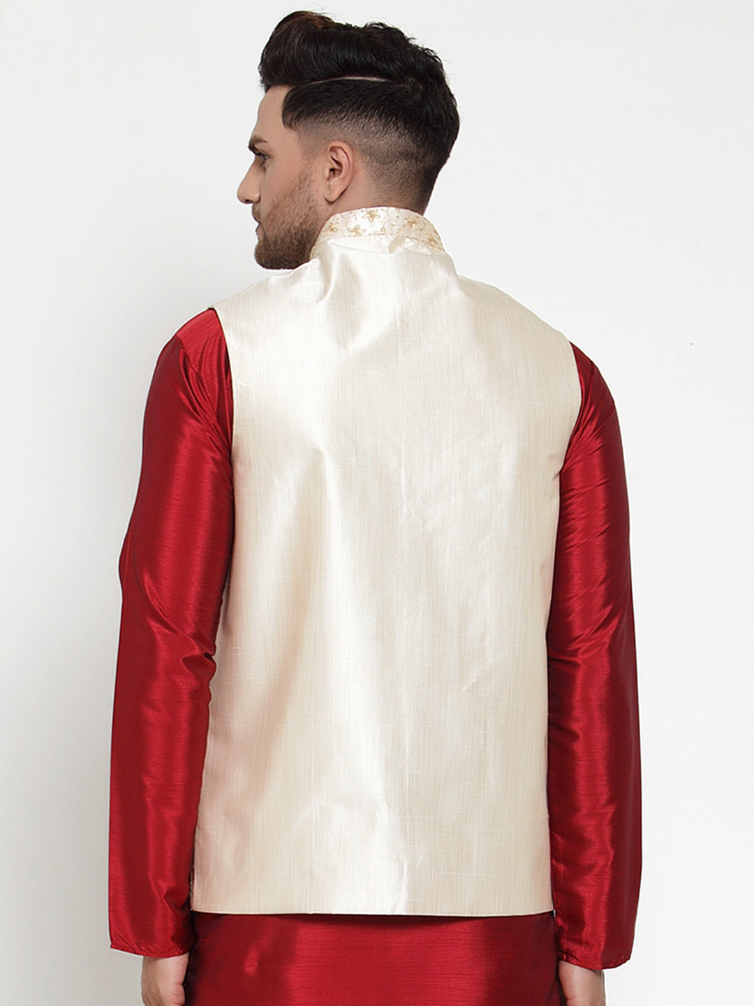 Jompers Men's Cream Embroidered Nehru Jacket | Grocsy