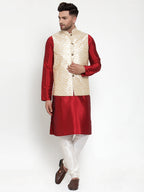 Jompers Men's Cream Embroidered Nehru Jacket | Grocsy