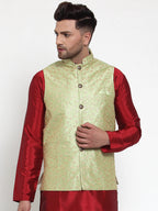 Jompers Men's Beautiful Green Embroidered Nehru Jacket | Grocsy