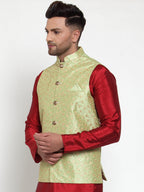 Jompers Men's Beautiful Green Embroidered Nehru Jacket | Grocsy