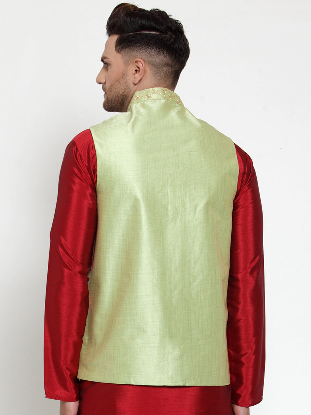 Jompers Men's Beautiful Green Embroidered Nehru Jacket | Grocsy