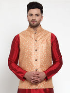 Jompers Men's Peach Embroidered Nehru Jacket | Grocsy