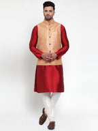 Jompers Men's Peach Embroidered Nehru Jacket | Grocsy