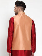 Jompers Men's Peach Embroidered Nehru Jacket | Grocsy