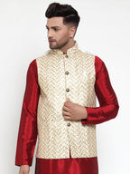 Jompers Men's Beautiful Cream Embroidered Nehru Jacket | Grocsy