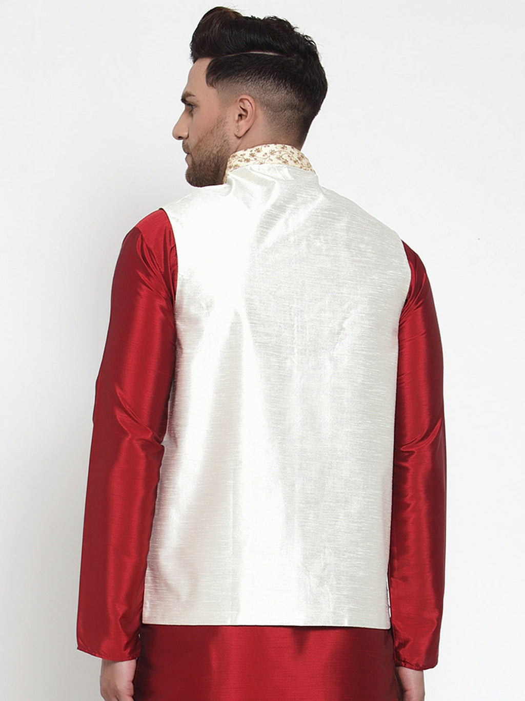 Jompers Men's Beautiful Cream Embroidered Nehru Jacket | Grocsy