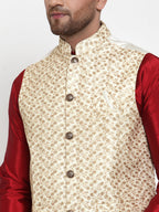 Jompers Men's Beautiful Cream Embroidered Nehru Jacket | Grocsy