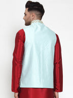 Jompers Men's Beautiful Blue Embroidered Nehru Jacket | Grocsy